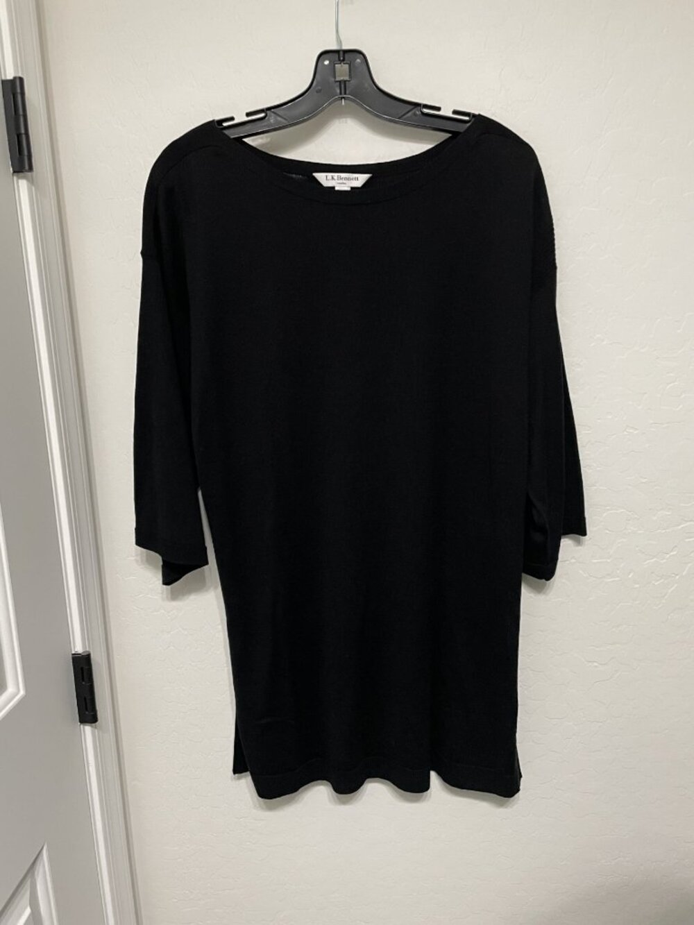LK Bennett Black Knit Tunic Sweater - 3/4 length sleeves -Size Medium - Rtl $178